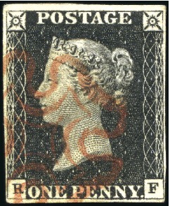1840 1d Black pl.1b RF with close to very good mar