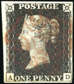 1840 1d Black pl.6 AD with fine to very large marg