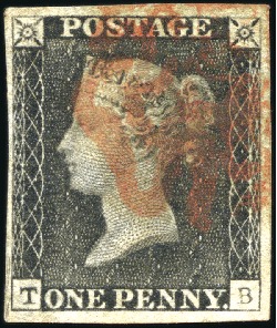 1840 1d Black pl.6 TB state 2 (with scratches to l
