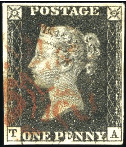 Stamp of Great Britain » 1840 1d Black and 1d Red plates 1a to 11 1840 1d Black pl.8 TA (showing re-entries in both 