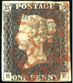 1840 1d Black pl.3 RE with fine to very good margi