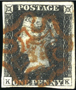 1840 1d Black pl.5 KK with good to very good margi