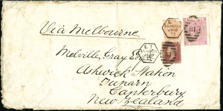 Stamp of Great Britain » 1855-1900 Surface Printed 1877 (Jan 19) Envelope from London to New Zealand 