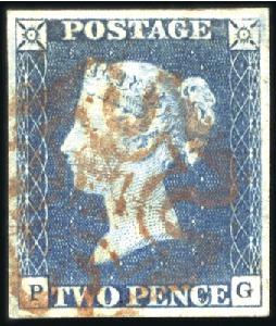 Stamp of Great Britain » 1840 2d Blue (ordered by plate number) 1840 2d Blue pl.1 PG with good even margins, neat 