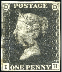 1840 1d Black selection of five: pl.9 IH, fine mar