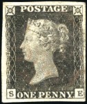 1840 1d Black selection of five: pl.9 IH, fine mar