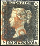 1840 1d Black plates 1a-10; pl.1b SB with small co