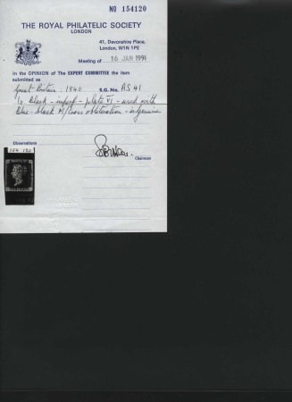 Stamp of Great Britain » 1840 1d Black and 1d Red plates 1a to 11 1840 1d Black pl.6 SJ with good even margins with 