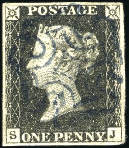 Stamp of Great Britain » 1840 1d Black and 1d Red plates 1a to 11 1840 1d Black pl.6 SJ with good even margins with 