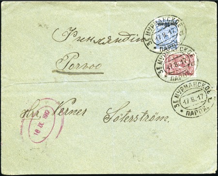 1917 Cover to Finland with 10k on 7k and 5k tied b