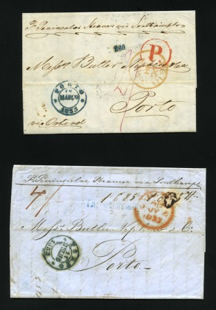 Stamp of Russia » Ship Mail » Ship Mail in the Baltic Sea PORTUGAL: 1853-55 Two incoming entires from Riga t