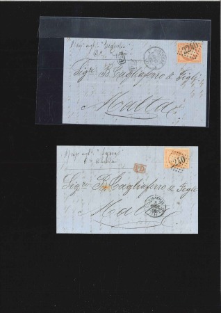 1866 Two folded letters to Malta both originating 