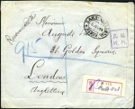 1914 Envelope sent registered to England with 20k 