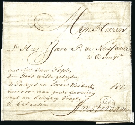 Stamp of Russia » Ship Mail » Ship Mail in the Baltic Sea 1748 Wrapper in Dutch carried privately from Riga 