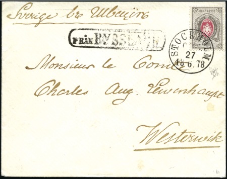 1878 Envelope to Sweden posted on board ship with 
