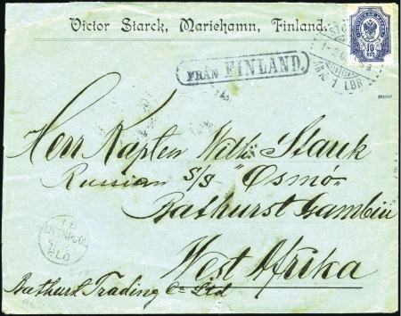 Stamp of Russia » Ship Mail » Ship Mail in the Baltic Sea 1903 Commercial envelope from Finland to GAMBIA wi