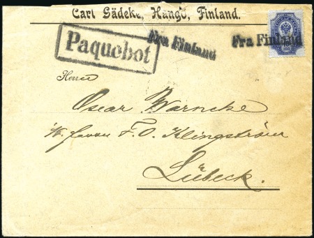Stamp of Russia » Ship Mail » Ship Mail in the Baltic Sea 1908 Commercial cover from Hango to Germany with R