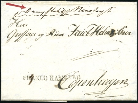 Stamp of Russia » Ship Mail » Ship Mail in the Gulf of Finland 1837 Entire to Copenhagen with endorsement for con