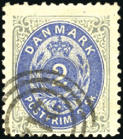 Stamp of Denmark 1871 2S Deep ultramarine and pale bluish grey, wit