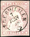 15Rp rosa mit zentrischem Fingerhutstempel TAGERWE