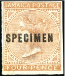1860-70 1d, 2d, 4d and 6d imperf. with SPECIMEN ov