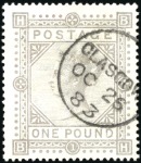 1882 £1 Brown-lilac BH, on blued paper with wmk An