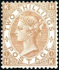 Stamp of Great Britain » 1855-1900 Surface Printed 1867-80 2s Brown pl.1 mint with part og, small thi