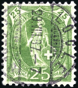 1882-93 25C gelblichgrün, gezähnt 11 3/4, mit Oval