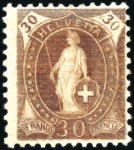 1905-08 30C braun, weisses Papier, gezähnt 11 1/2: