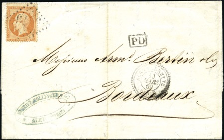 Stamp of France 1869 Enveloppe d'Alep (Syrie) pour France avec 40c