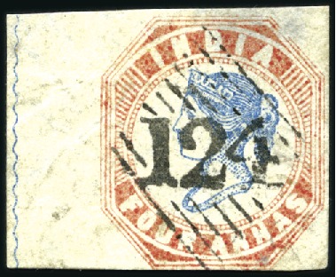 ADEN: 1854 4a Red & Blue, just touched at foot and