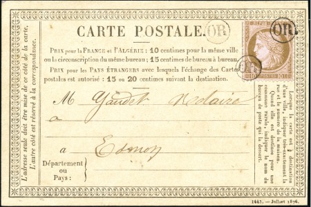 Stamp of France Cérès 10c Gros Chiffres obl. "OR" encerclé sur car