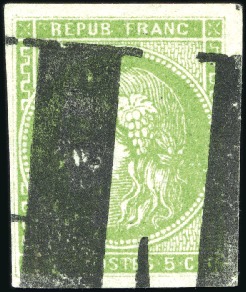 Stamp of France 5c Bordeaux obl. typographique, belles marges, TB,