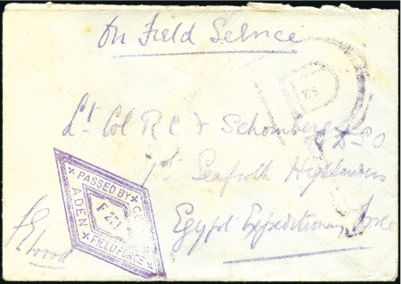 ADEN: 1918 (Dec) Envelope endorsed "On Field Servi