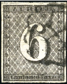 Stamp of Switzerland / Schweiz » Kantonalmarken » Zürich 6Rp (Type II), waagrechte Untergrundlinien, mit sc