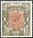 1925 1R Delhi Specimen stamps depicting KGV in ver