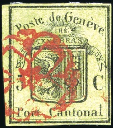 Stamp of Switzerland / Schweiz » Kantonalmarken » Genf Grosser Adler mit sauberer Rosette AW Nr. 2 entwer