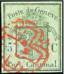 Stamp of Switzerland / Schweiz » Kantonalmarken » Genf Grosser Adler dunkelgrün, farbintensiv und mit rot