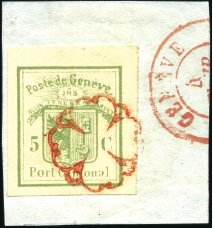 Stamp of Switzerland / Schweiz » Kantonalmarken » Genf Genfer Ausschnitt mit Genfer Rosette AW Nr. 3 über