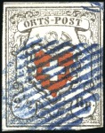 Orts-Post mit Kreuzeinfassung, Type 7, mit blauer 