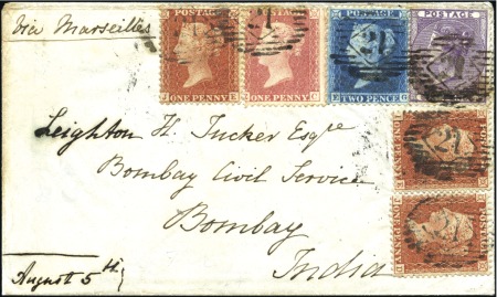 Stamp of Great Britain » 1855-1900 Surface Printed 1857 (Aug 10) Envelope to India with 1854-57 1d re