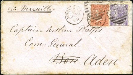 Stamp of Great Britain » 1855-1900 Surface Printed 1869 (Jan 22) Envelope from London to ADEN with 18