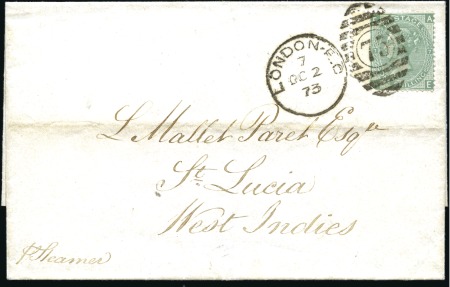 Stamp of Great Britain » 1855-1900 Surface Printed 1873 (Oct 2) Wrapper from London to ST. LUCIA with