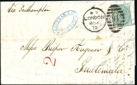 Stamp of Great Britain » 1855-1900 Surface Printed 1875 (Mar 16) Entire from London to GUATEMALA with