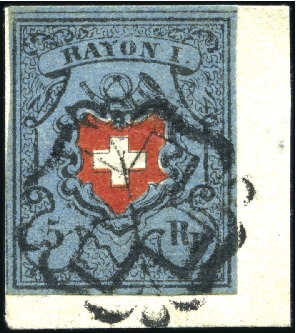 Stamp of Switzerland / Schweiz » Rayonmarken » Rayon I, dunkelblau mit Kreuzeinfassung Type 12 mit schwarzer Zürcher Rosette entwertet au
