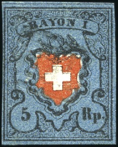 Stamp of Switzerland / Schweiz » Rayonmarken » Rayon I, dunkelblau mit Kreuzeinfassung Type 21 leicht mit P.P. im Kästchen entwertet, rin