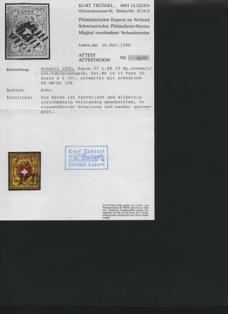 Stamp of Switzerland / Schweiz » Rayonmarken » Rayon II, gelb, ohne Kreuzeinfassung (STEIN A 1) Type 16 A1/U mit schwarzem P.D. (AW Nr. 328) entwe