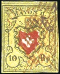 Stamp of Switzerland / Schweiz » Rayonmarken » Rayon II, gelb, ohne Kreuzeinfassung (STEIN D) Abstempelungen, vier Stein D Marken