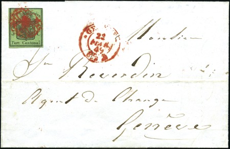 Stamp of Switzerland / Schweiz » Kantonalmarken » Genf Grosser Adler dunkelgrün mit roter Rosette AW Nr. 