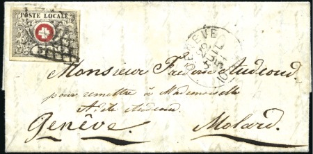 Stamp of Switzerland / Schweiz » "Waadt", "Neuenburg", "Winterthur" Waadt 5C entwertet mit schwarzer Genfer Gitterraut